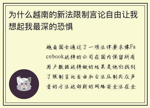 为什么越南的新法限制言论自由让我想起我最深的恐惧 